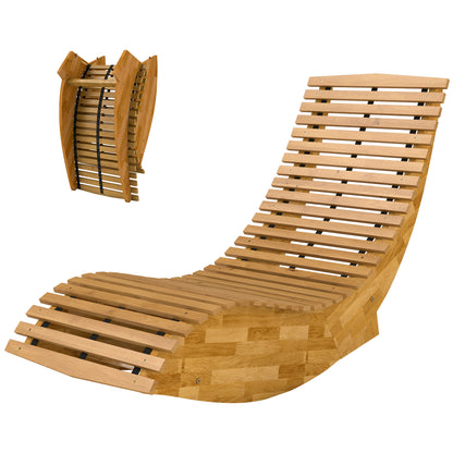 Folding Acacia Wood Sun Lounger — Ergonomic S-Shape Slatted Design, Folding Outdoor Rocking Daybed for Garden, Balcony & Patio, Up to 265 lb (60 x 156 x 77 cm / 23.6 x 61.4 x 30.3 in)