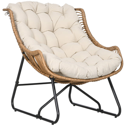 Rattan Chair with Removable Cushion, Padding, Outdoor Poly Rattan Chair, Wicker Chair up to 120kg load capacity, Garden Chairs for Garden Balcony, Porch, Patio Khaki