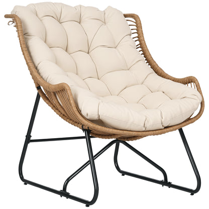 Rattan Chair with Removable Cushion, Padding, Outdoor Poly Rattan Chair, Wicker Chair up to 120kg load capacity, Garden Chairs for Garden Balcony, Porch, Patio Khaki