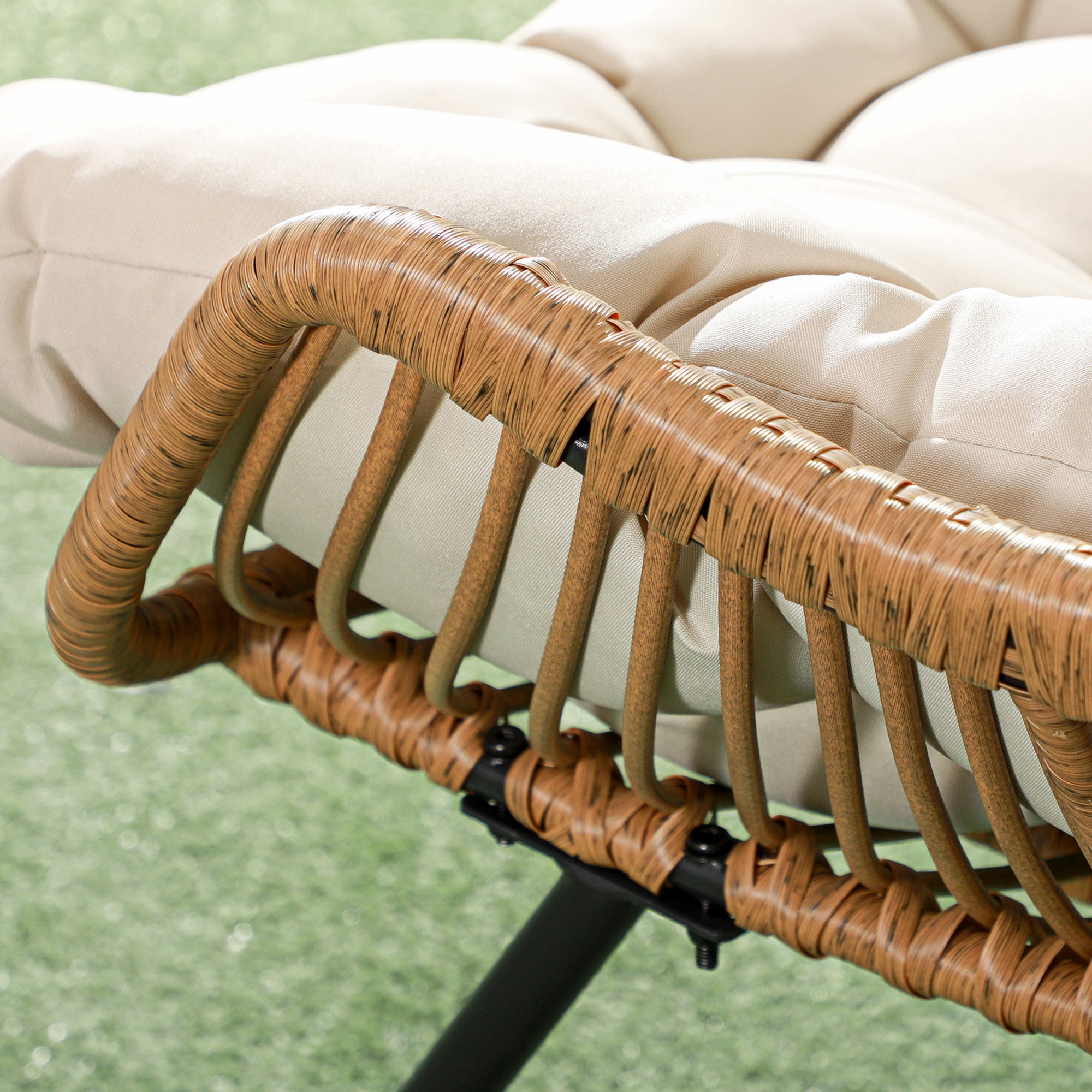 Rattan Chair with Removable Cushion, Padding, Outdoor Poly Rattan Chair, Wicker Chair up to 120kg load capacity, Garden Chairs for Garden Balcony, Porch, Patio Khaki