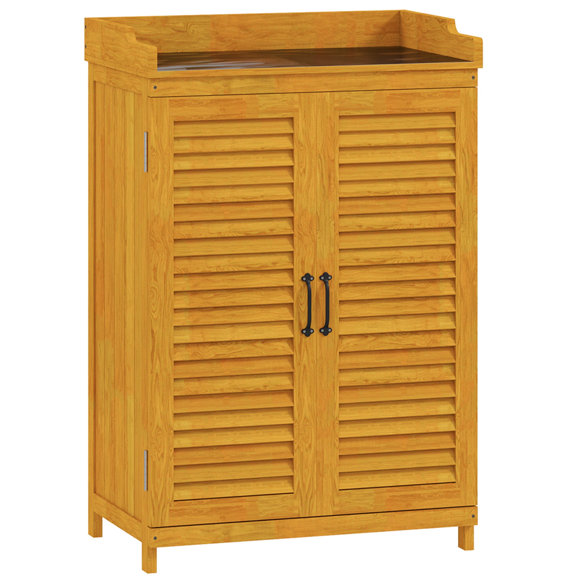 Wooden Garden Cabinet, Tool Shed with Work Area, Weatherproof Tool Cabinet, 65.5x40x98.5cm, Tool House with Louvered Door, Shelves, Tool Cabinet Garden Shed for Garden, Patio, Yellow