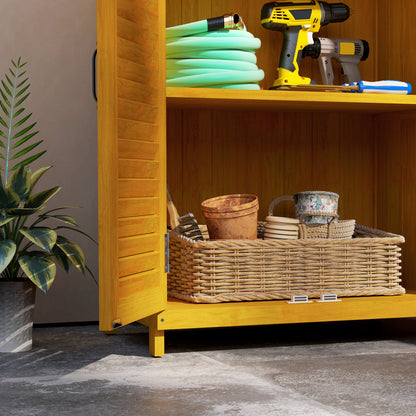 Wooden Garden Cabinet, Tool Shed with Work Area, Weatherproof Tool Cabinet, 65.5x40x98.5cm, Tool House with Louvered Door, Shelves, Tool Cabinet Garden Shed for Garden, Patio, Yellow