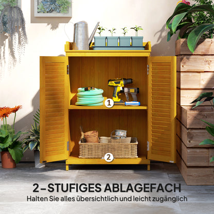 Wooden Garden Cabinet, Tool Shed with Work Area, Weatherproof Tool Cabinet, 65.5x40x98.5cm, Tool House with Louvered Door, Shelves, Tool Cabinet Garden Shed for Garden, Patio, Yellow