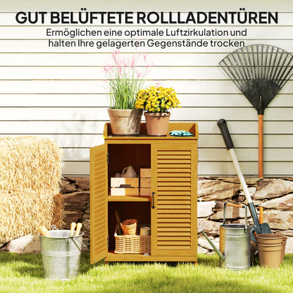 Wooden Garden Cabinet, Tool Shed with Work Area, Weatherproof Tool Cabinet, 65.5x40x98.5cm, Tool House with Louvered Door, Shelves, Tool Cabinet Garden Shed for Garden, Patio, Yellow
