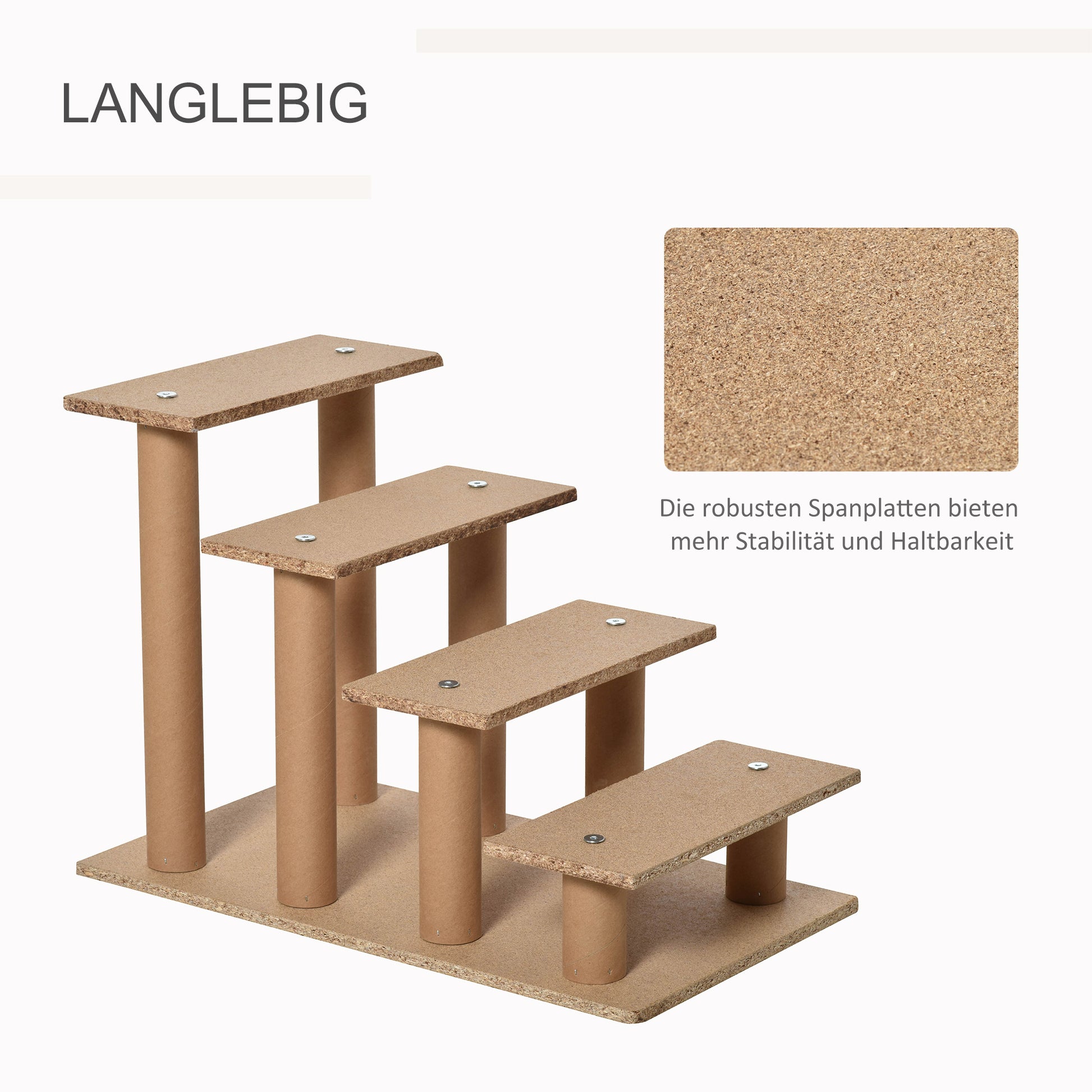 Dog Stairs 4-Step, 35 cm Cat Stairs for Bed and Sofa, Pet Stairs for Dogs and Cats up to 5 kg, Plush Look, Beige