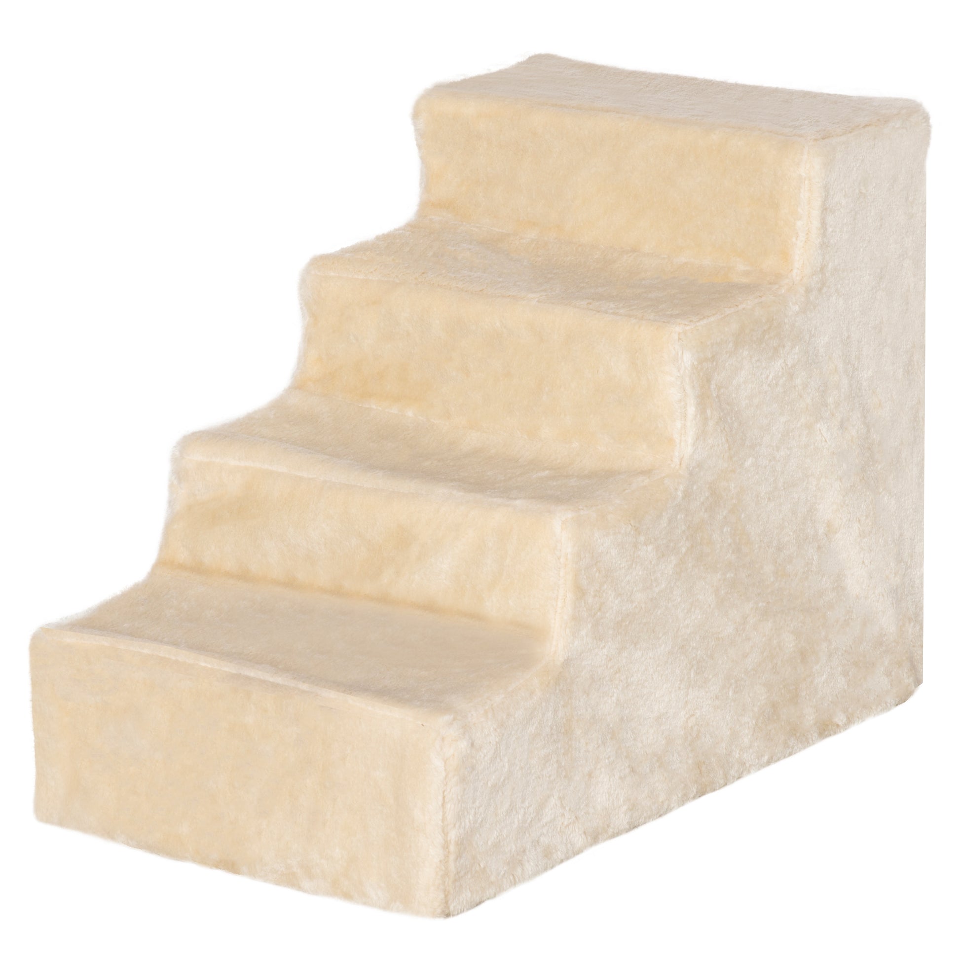 Dog Stairs 4-Step, 35 cm Cat Stairs for Bed and Sofa, Pet Stairs for Dogs and Cats up to 5 kg, Plush Look, Beige