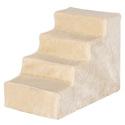 Dog Stairs 4-Step, 35 cm Cat Stairs for Bed and Sofa, Pet Stairs for Dogs and Cats up to 5 kg, Plush Look, Beige