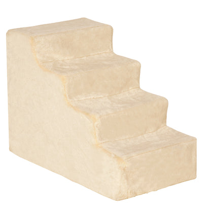 Dog Stairs 4-Step, 35 cm Cat Stairs for Bed and Sofa, Pet Stairs for Dogs and Cats up to 5 kg, Plush Look, Beige
