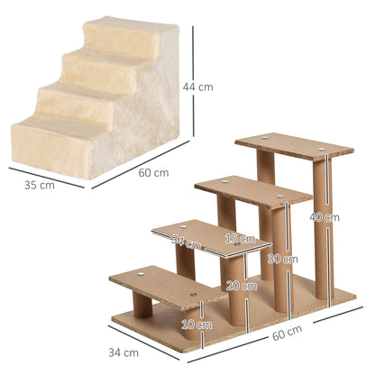 Dog Stairs 4-Step, 35 cm Cat Stairs for Bed and Sofa, Pet Stairs for Dogs and Cats up to 5 kg, Plush Look, Beige
