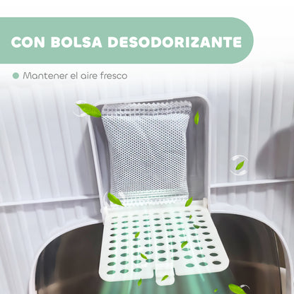 Covered Cat Litter Box Enclosed Cat Litter Box with Front Entry Top Exit Removable Lid Sliding Tray and Shovel 40.5x52.5x42.5 cm White and Gray