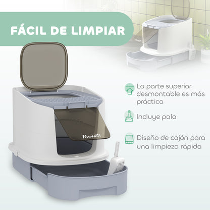 Covered Cat Litter Box Enclosed Cat Litter Box with Front Entry Top Exit Removable Lid Sliding Tray and Shovel 40.5x52.5x42.5 cm White and Gray