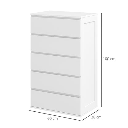 5-Drawer Chest Bedroom Storage Unit Modern Stylish Smooth Close Mechanism for Bedroom, Living Room - 60 x 38 x 100 cm, White
