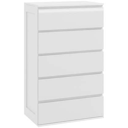 5-Drawer Chest Bedroom Storage Unit Modern Stylish Smooth Close Mechanism for Bedroom, Living Room - 60 x 38 x 100 cm, White