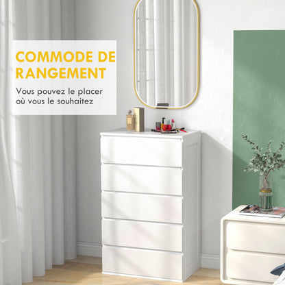 5-Drawer Chest Bedroom Storage Unit Modern Stylish Smooth Close Mechanism for Bedroom, Living Room - 60 x 38 x 100 cm, White