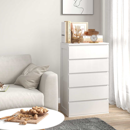 5-Drawer Chest Bedroom Storage Unit Modern Stylish Smooth Close Mechanism for Bedroom, Living Room - 60 x 38 x 100 cm, White