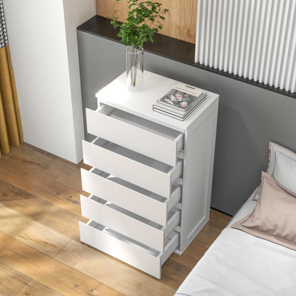 5-Drawer Chest Bedroom Storage Unit Modern Stylish Smooth Close Mechanism for Bedroom, Living Room - 60 x 38 x 100 cm, White