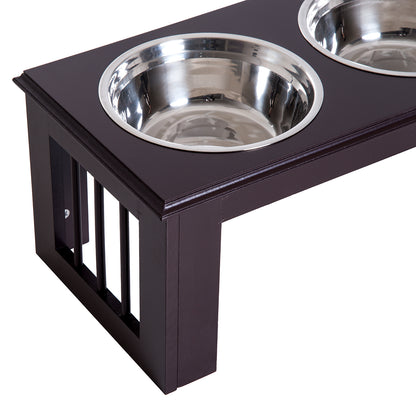 Raised Dog Bowl Feeder with 2 Bowls Water Bowl 2 x 2000ml Stainless Steel Bowls Feeding Station Dog Bowls for Medium Dogs Cats Espresso