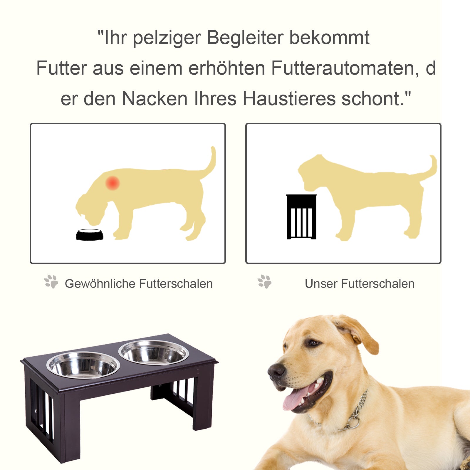 Raised Dog Bowl Feeder with 2 Bowls Water Bowl 2 x 2000ml Stainless Steel Bowls Feeding Station Dog Bowls for Medium Dogs Cats Espresso