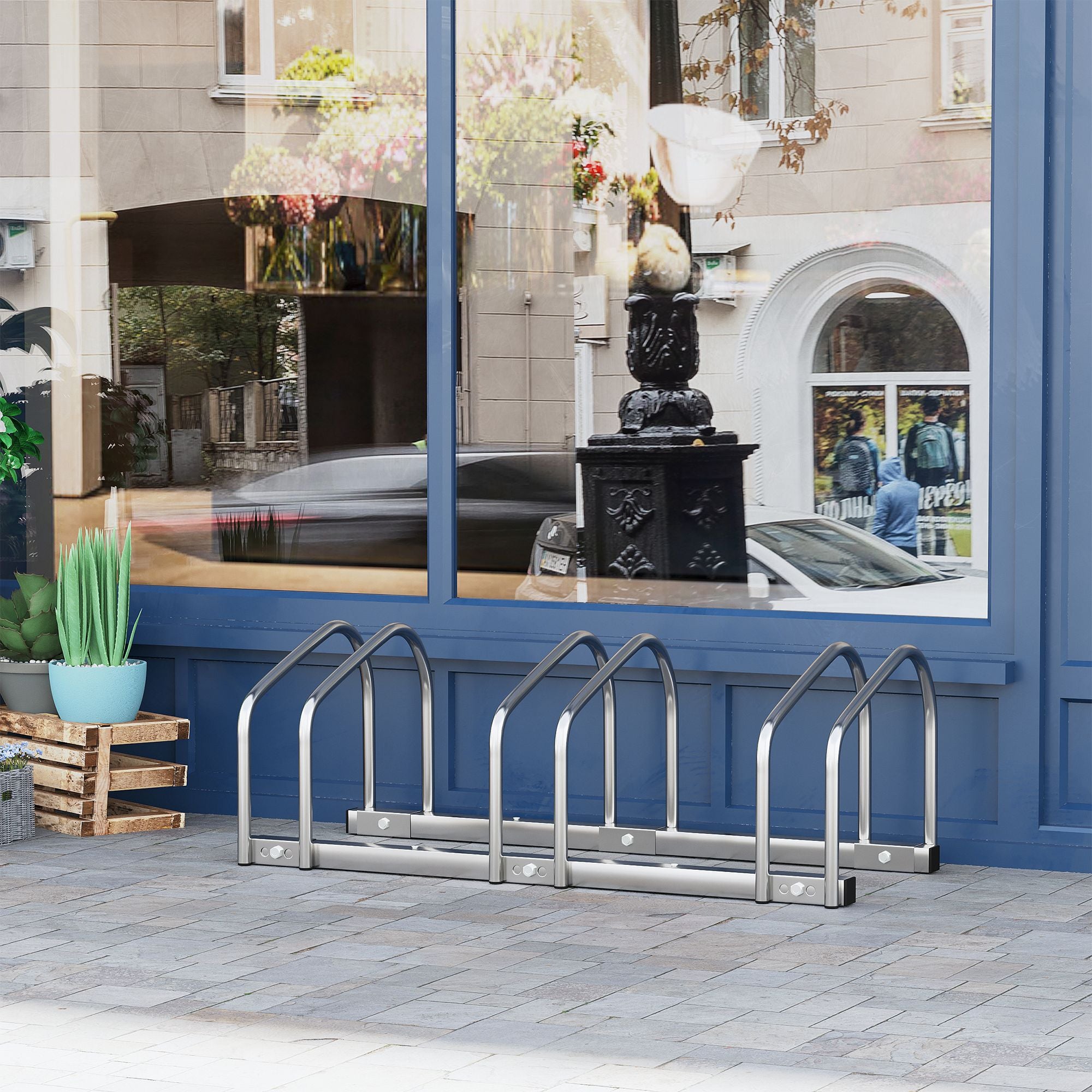 Bike Parking Rack Steel Bike Stand for Parking Bikes on Floor or Wall Indoor and Outdoor Parking 76x33x27 cm Silver