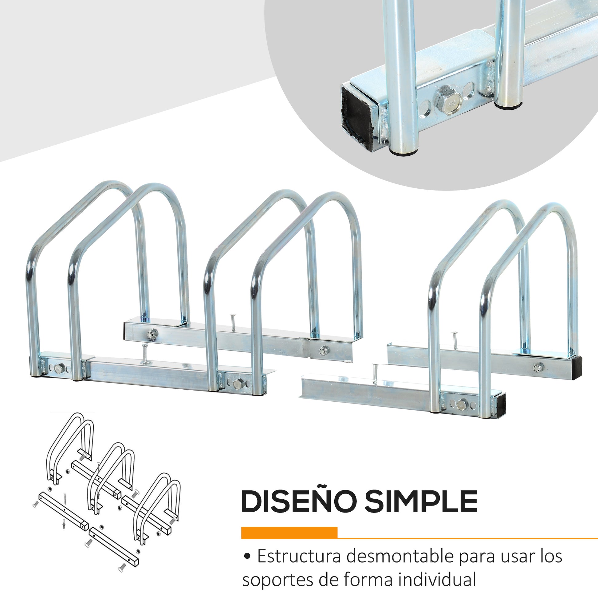 Bike Parking Rack Steel Bike Stand for Parking Bikes on Floor or Wall Indoor and Outdoor Parking 76x33x27 cm Silver