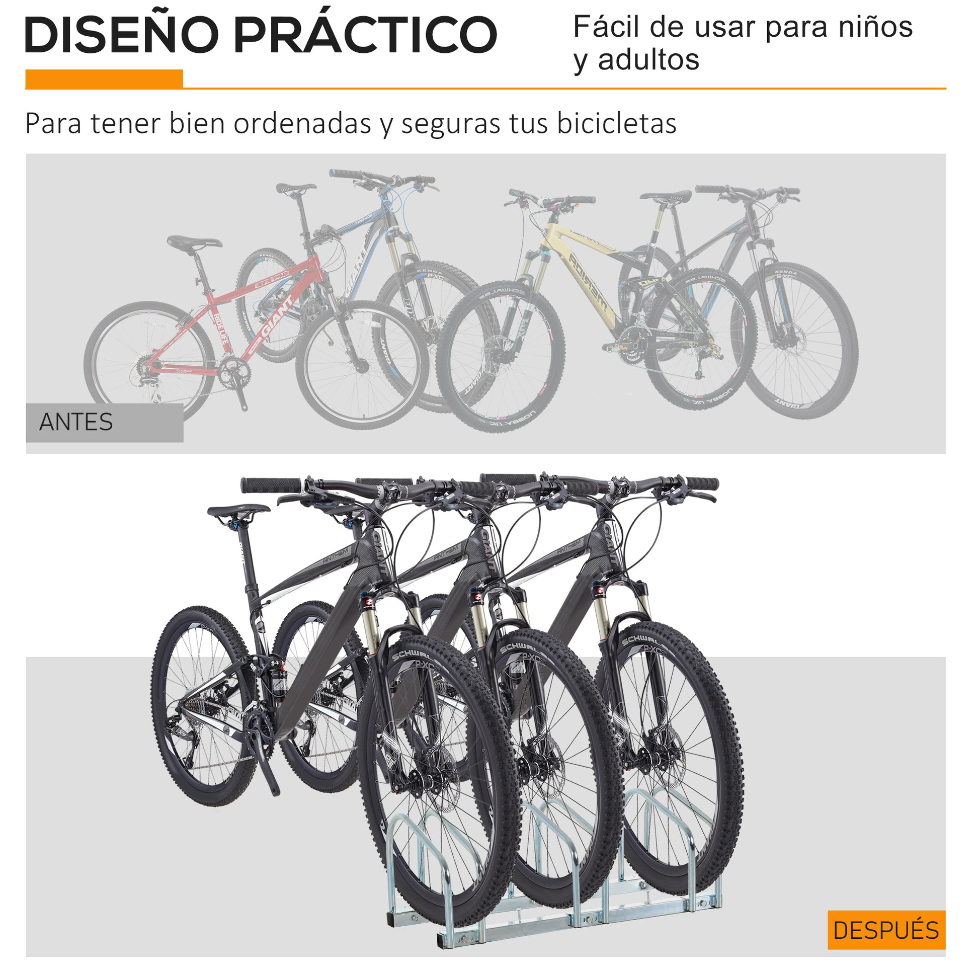 Bike Parking Rack Steel Bike Stand for Parking Bikes on Floor or Wall Indoor and Outdoor Parking 76x33x27 cm Silver