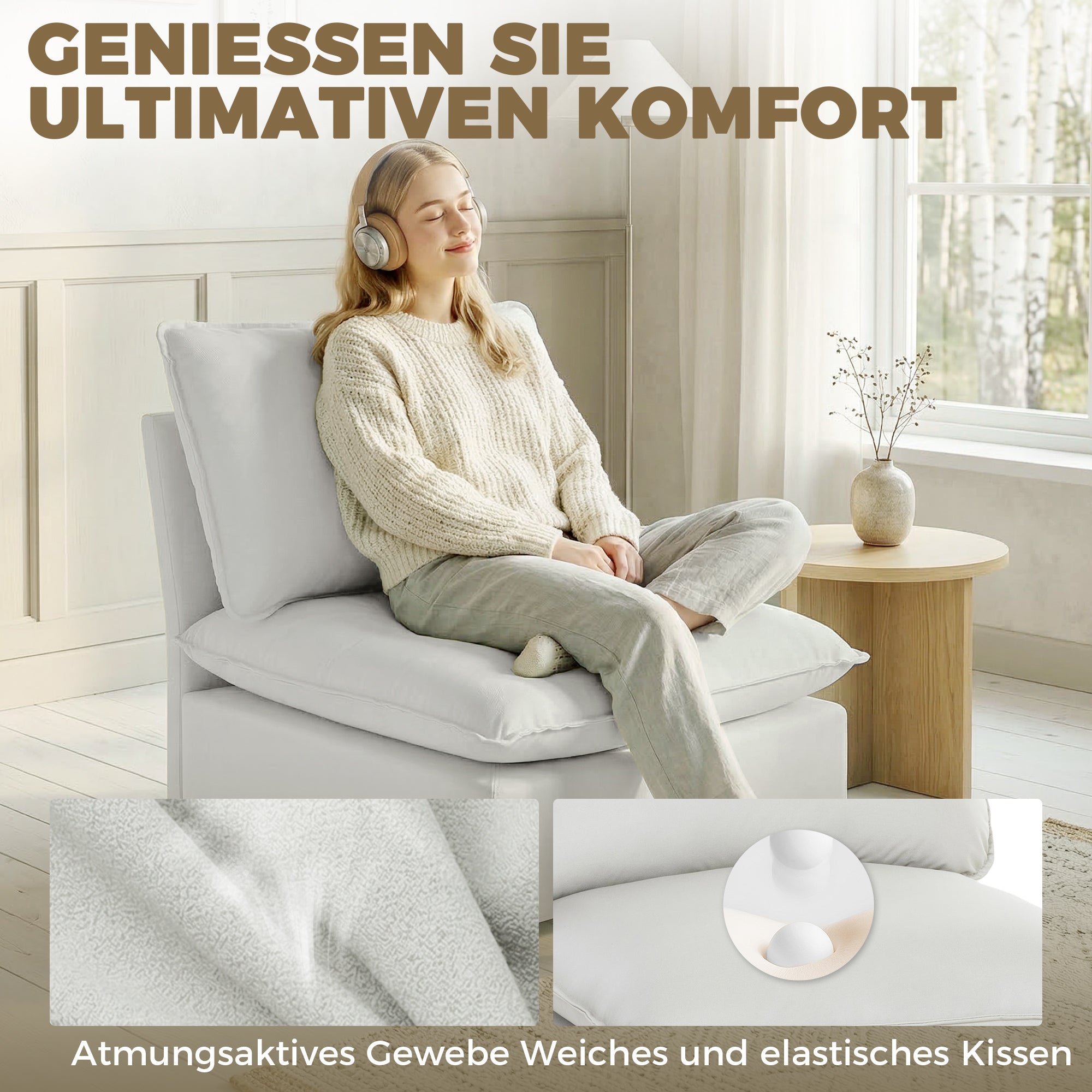 Wide Deep-Seat Upholstered Lounge Chair — Comfortable Faux Leather Accent Chair, Gray