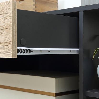 Multipurpose Kitchen Cart with Drawer, Cabinet, and Shelf, Kitchen Island Serving Trolley with 4 Wheels, 80x39x86.5cm, Wood and Black