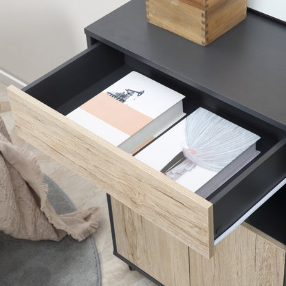 Multipurpose Kitchen Cart with Drawer, Cabinet, and Shelf, Kitchen Island Serving Trolley with 4 Wheels, 80x39x86.5cm, Wood and Black