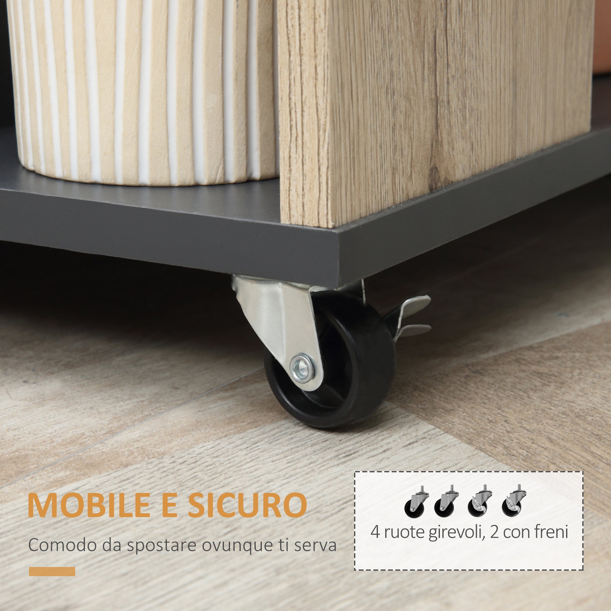 Multipurpose Kitchen Cart with Drawer, Cabinet, and Shelf, Kitchen Island Serving Trolley with 4 Wheels, 80x39x86.5cm, Wood and Black