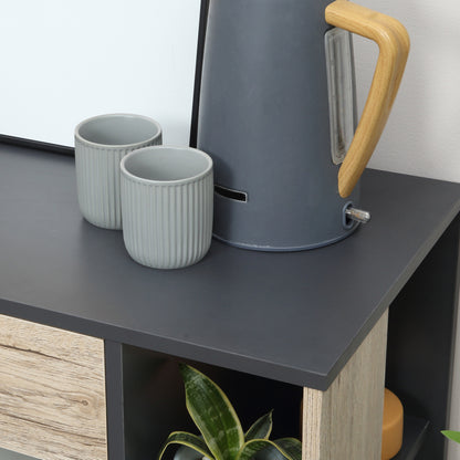 Multipurpose Kitchen Cart with Drawer, Cabinet, and Shelf, Kitchen Island Serving Trolley with 4 Wheels, 80x39x86.5cm, Wood and Black