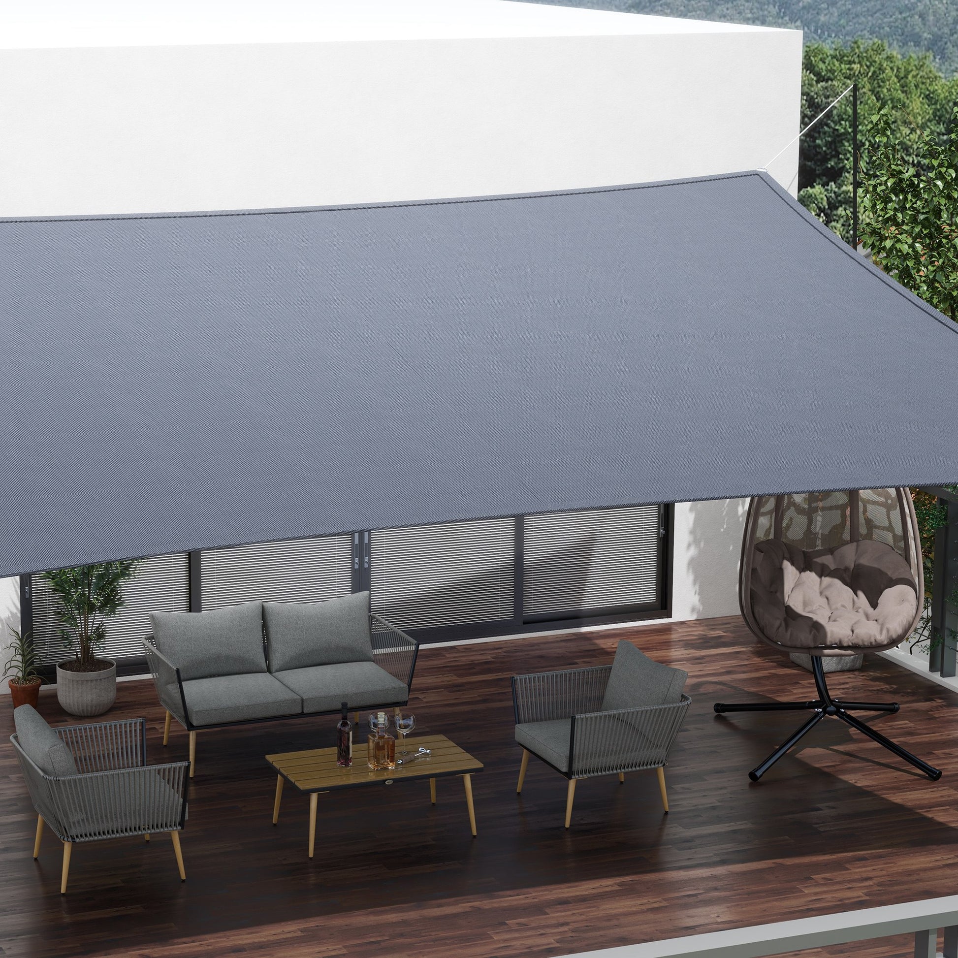 Rectangular Shade Sail 4x6 m HDPE Terrace Awning with Stainless Steel Ring and Ropes for Garden Patio Gray