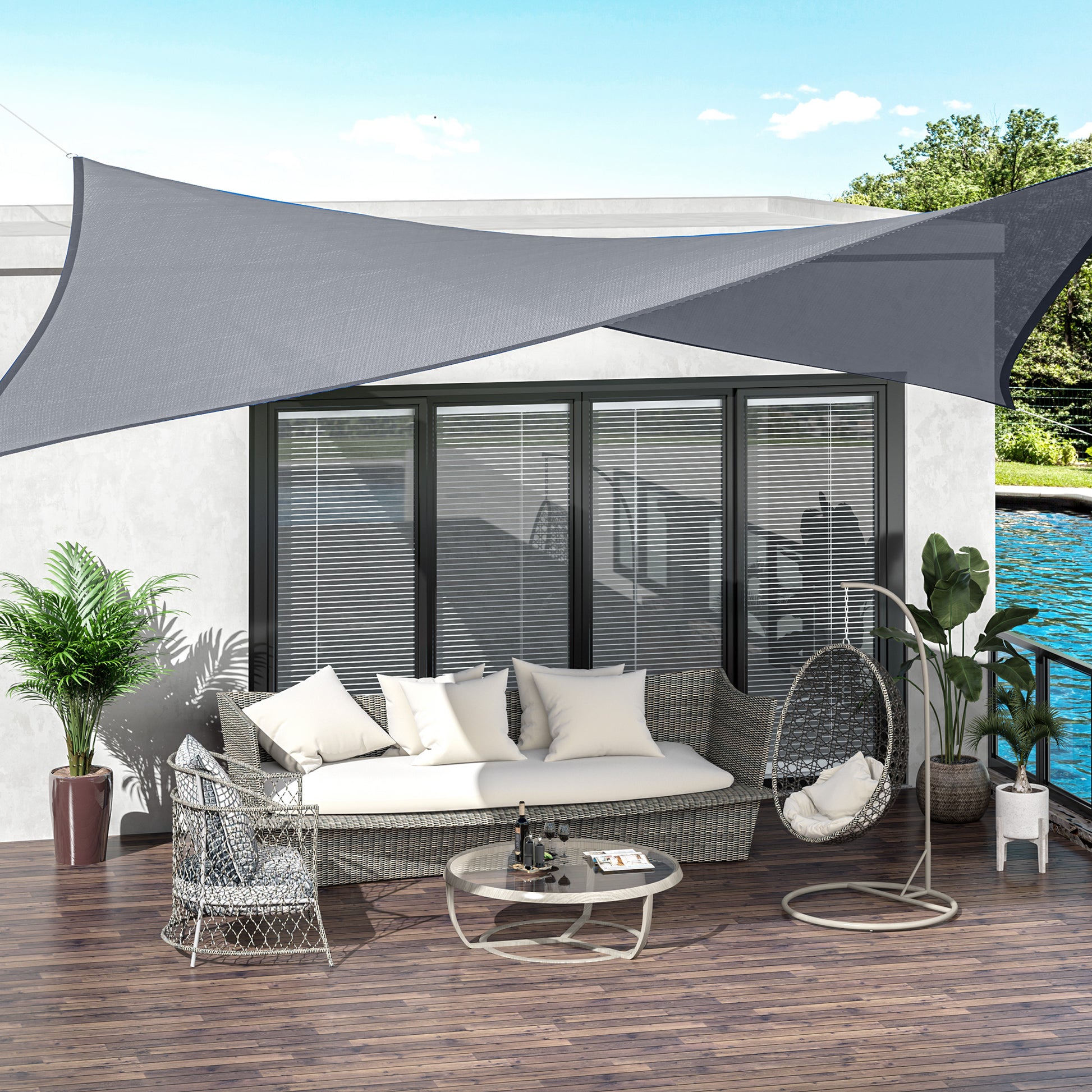 Rectangular Shade Sail 4x6 m HDPE Terrace Awning with Stainless Steel Ring and Ropes for Garden Patio Gray