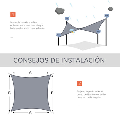 Rectangular Shade Sail 4x6 m HDPE Terrace Awning with Stainless Steel Ring and Ropes for Garden Patio Gray