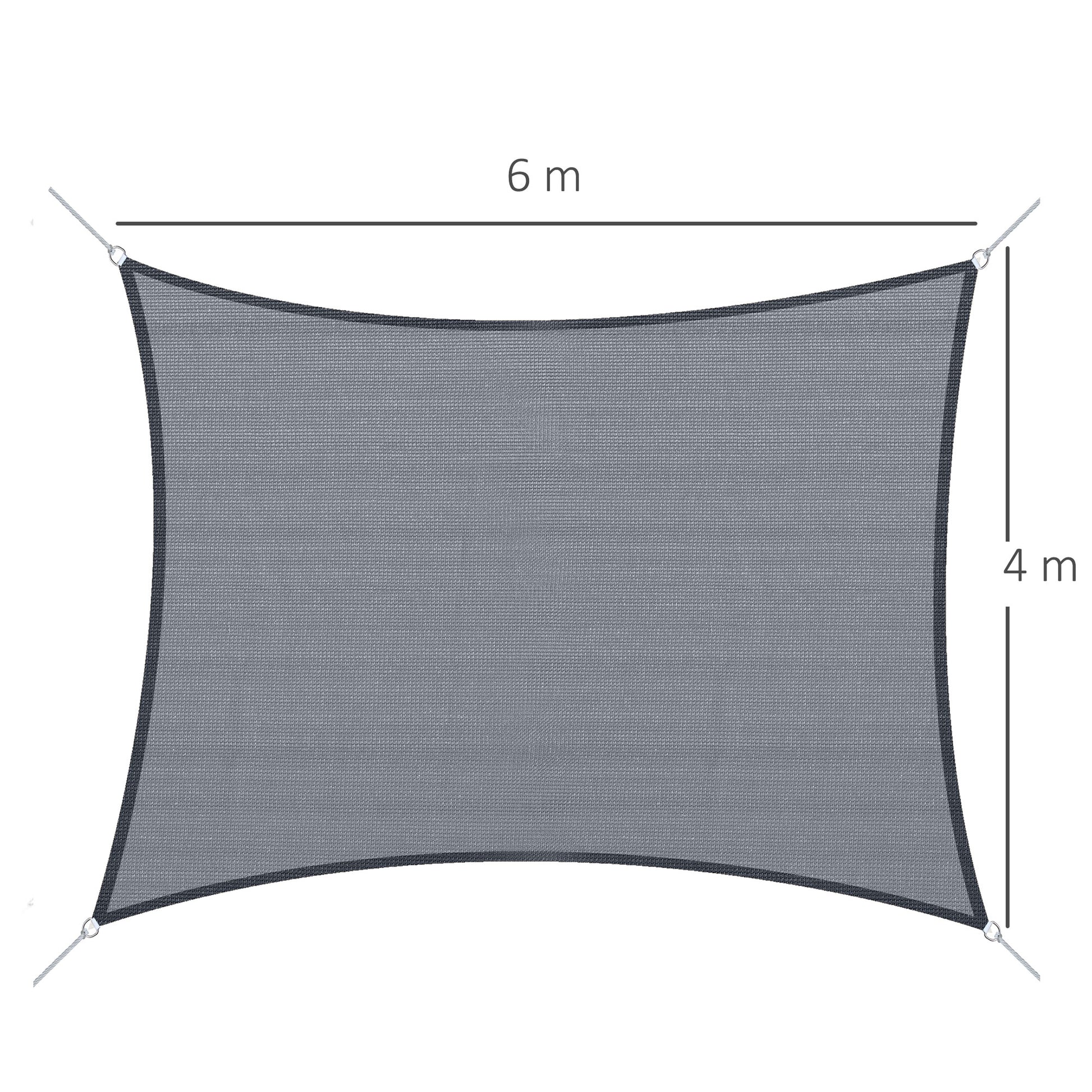 Rectangular Shade Sail 4x6 m HDPE Terrace Awning with Stainless Steel Ring and Ropes for Garden Patio Gray