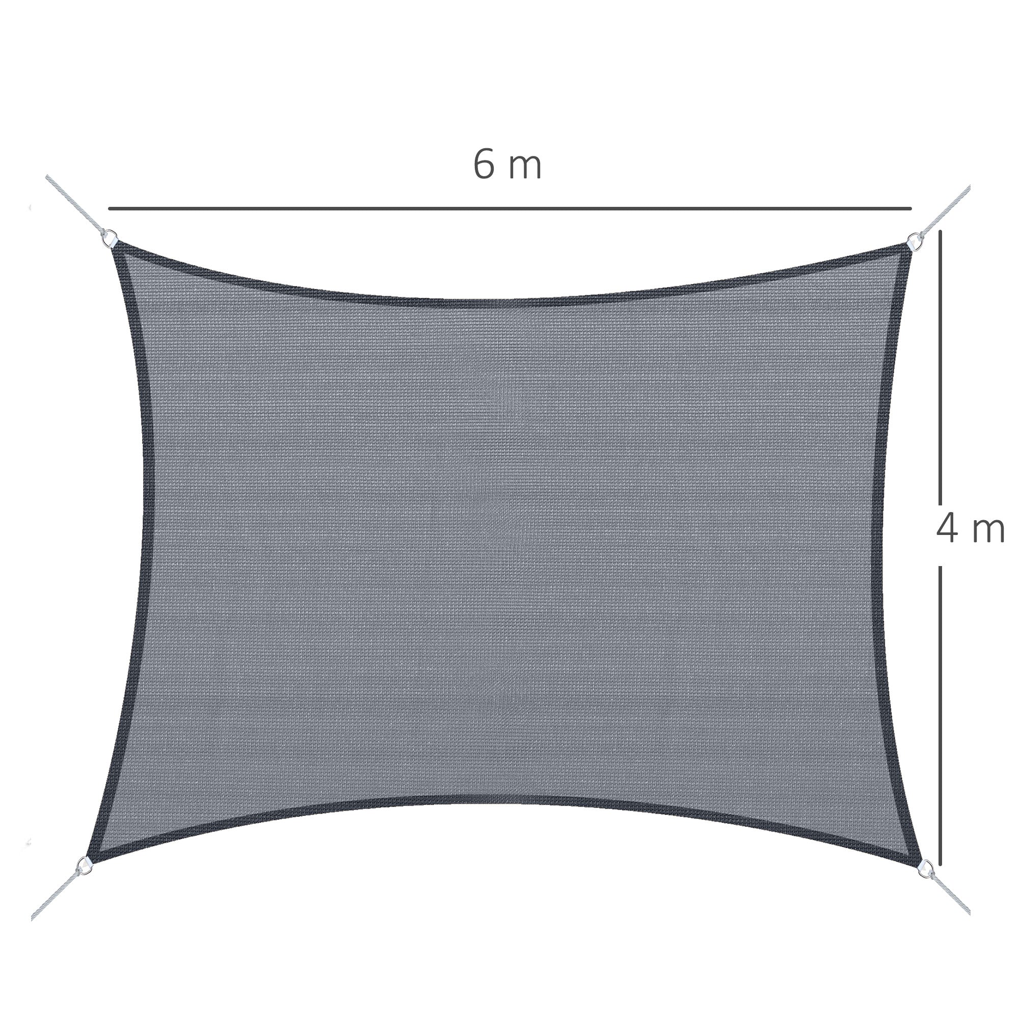 Rectangular Shade Sail 4x6 m HDPE Terrace Awning with Stainless Steel Ring and Ropes for Garden Patio Gray