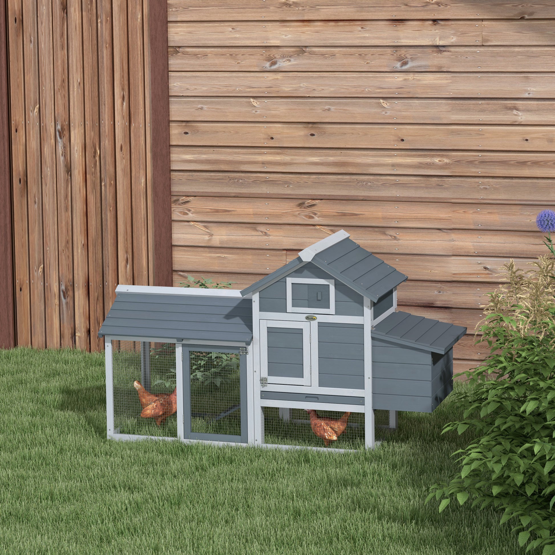 Dwarf Chicken Coop Dwarf Chicken House with Nesting Box Dwarf Chicken Aviary Outdoor Run Poultry Coop with Ramp Gray 150.5 x 54 x 87 cm