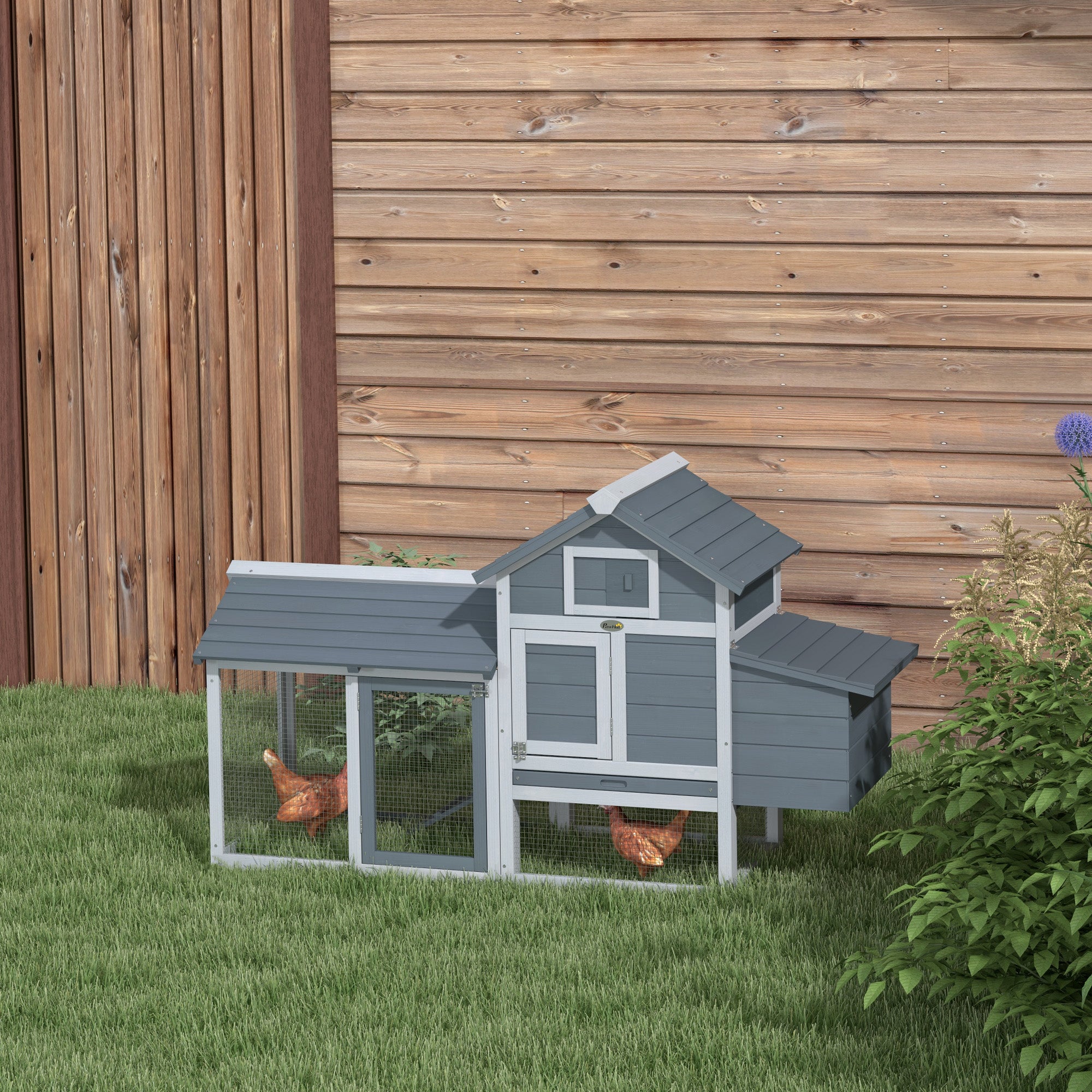 Dwarf Chicken Coop Dwarf Chicken House with Nesting Box Dwarf Chicken Aviary Outdoor Run Poultry Coop with Ramp Gray 150.5 x 54 x 87 cm