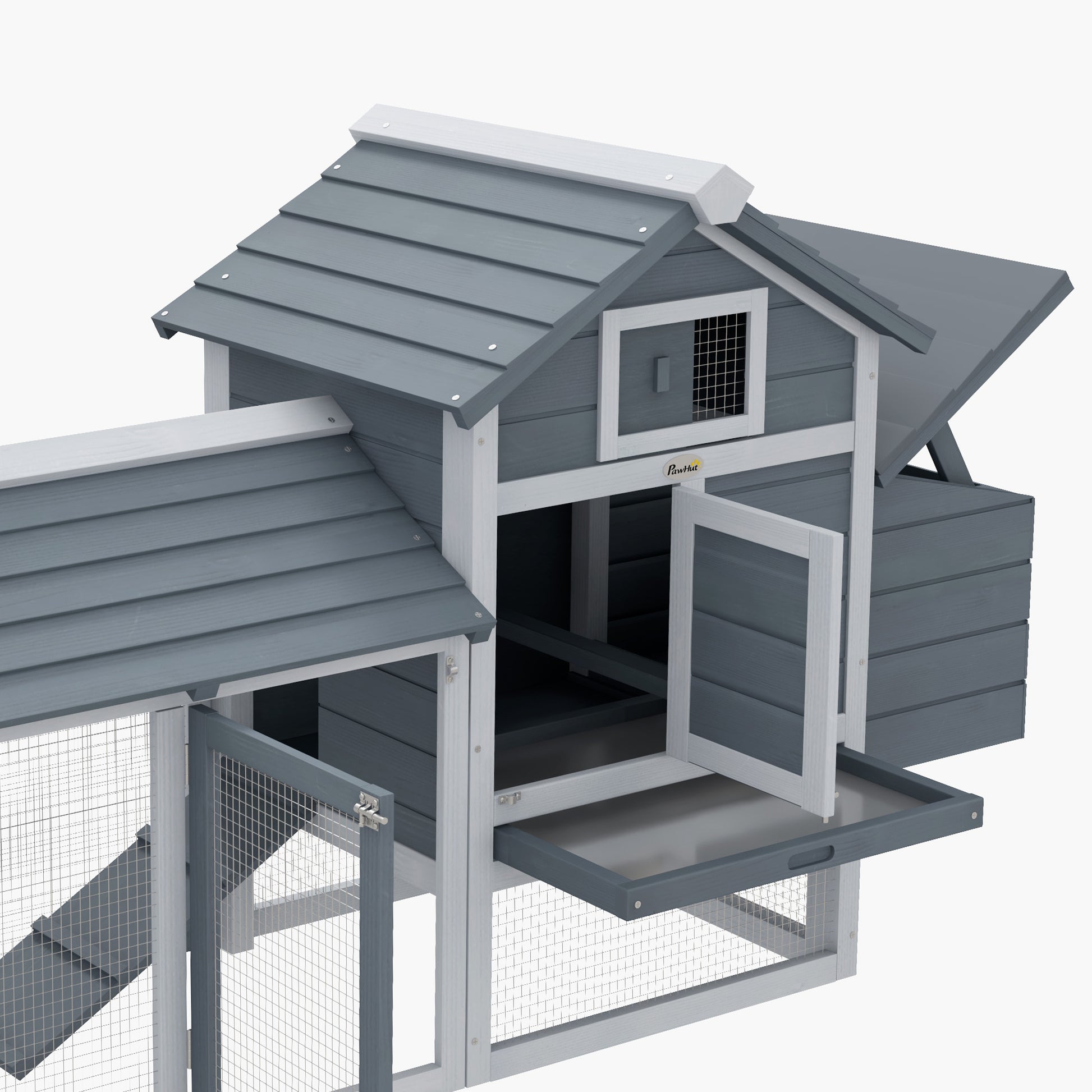 Dwarf Chicken Coop Dwarf Chicken House with Nesting Box Dwarf Chicken Aviary Outdoor Run Poultry Coop with Ramp Gray 150.5 x 54 x 87 cm