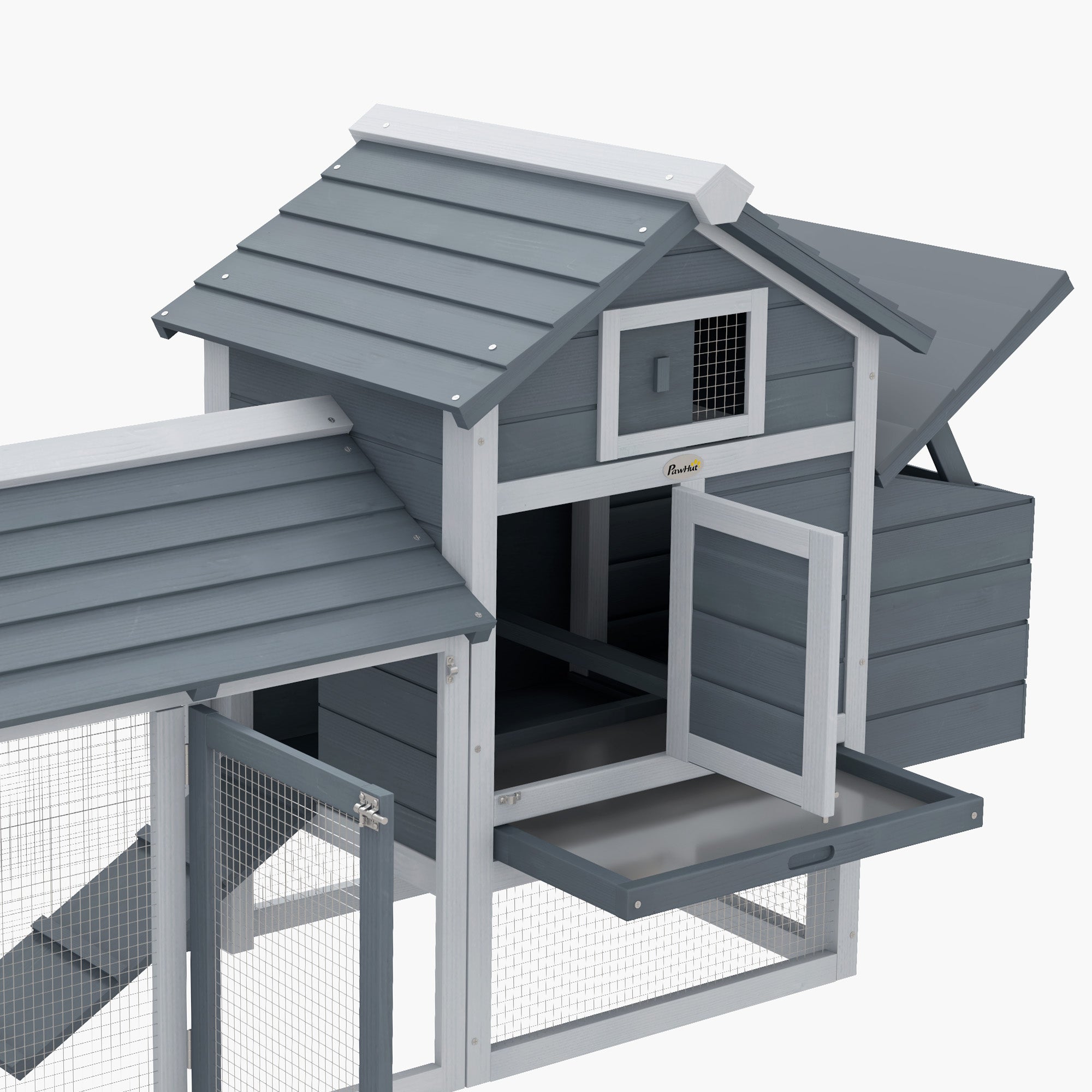 Dwarf Chicken Coop Dwarf Chicken House with Nesting Box Dwarf Chicken Aviary Outdoor Run Poultry Coop with Ramp Gray 150.5 x 54 x 87 cm