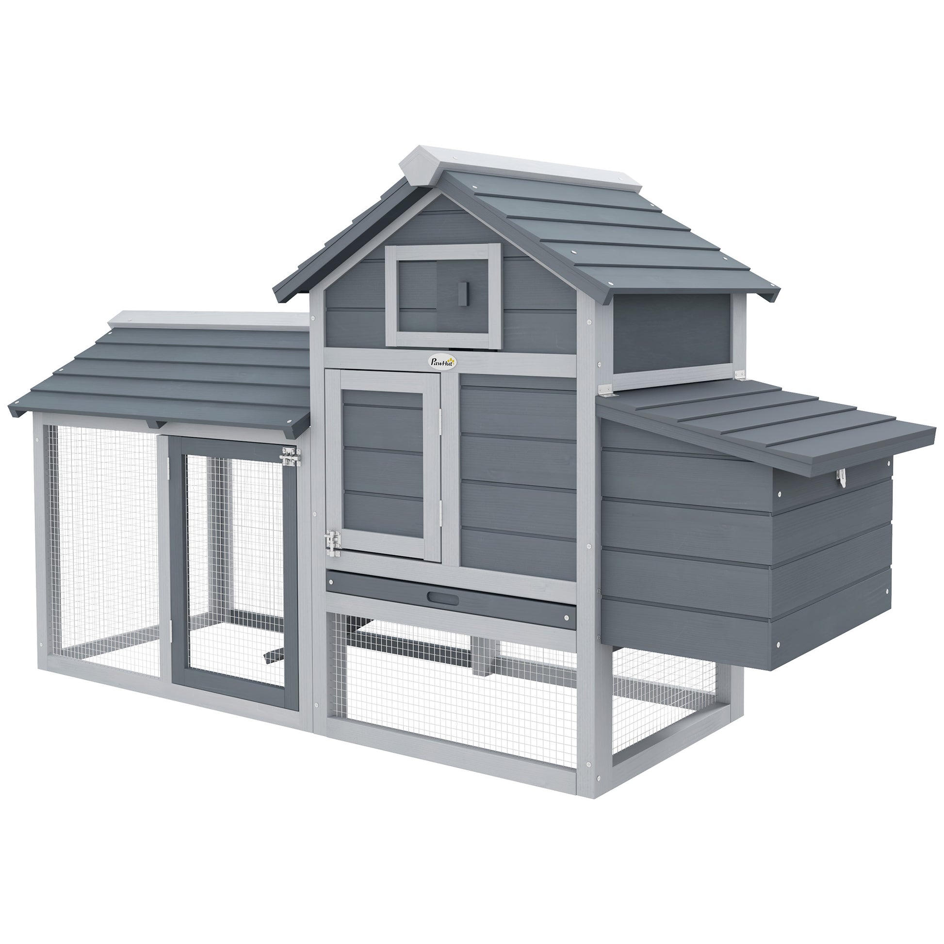 Dwarf Chicken Coop Dwarf Chicken House with Nesting Box Dwarf Chicken Aviary Outdoor Run Poultry Coop with Ramp Gray 150.5 x 54 x 87 cm