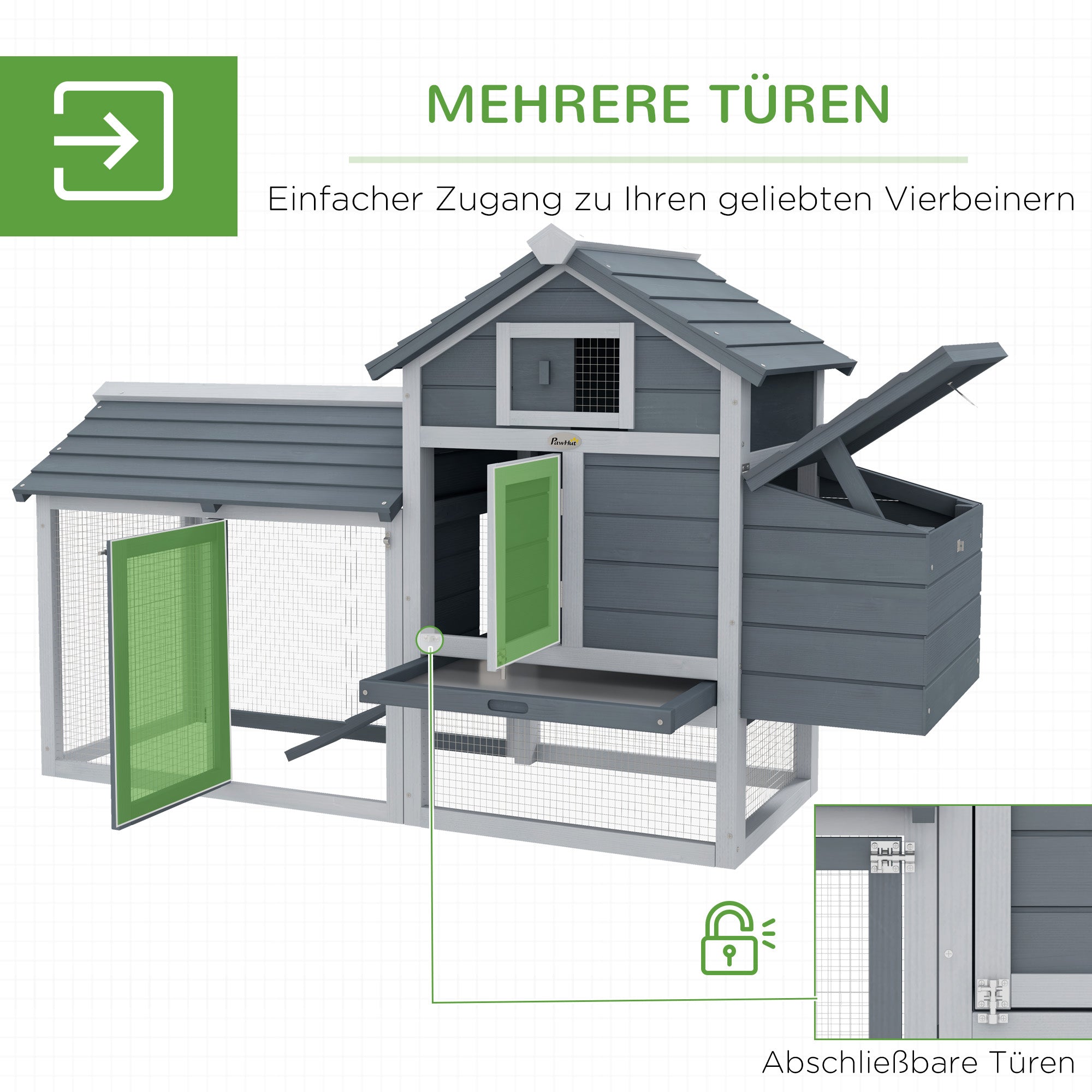 Dwarf Chicken Coop Dwarf Chicken House with Nesting Box Dwarf Chicken Aviary Outdoor Run Poultry Coop with Ramp Gray 150.5 x 54 x 87 cm