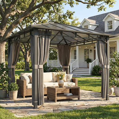 Garden Gazebo approx. 3 x 3 m Metal Gazebo with 6 mm Polycarbonate Roof, 4 Removable Sides, UV50+, Water-Resistant, Stable & Winterproof Hardtop Pergola - Dark Gray