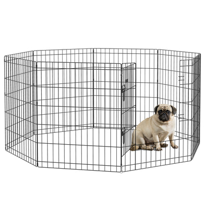 Puppy Playpen 76 cm High, 8-Piece Puppy Pen with Lock, DIY Pet Playpen for Medium Dogs, Guinea Pigs, Rabbits, Metal, Black