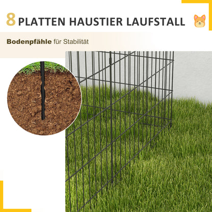 Puppy Playpen 76 cm High, 8-Piece Puppy Pen with Lock, DIY Pet Playpen for Medium Dogs, Guinea Pigs, Rabbits, Metal, Black