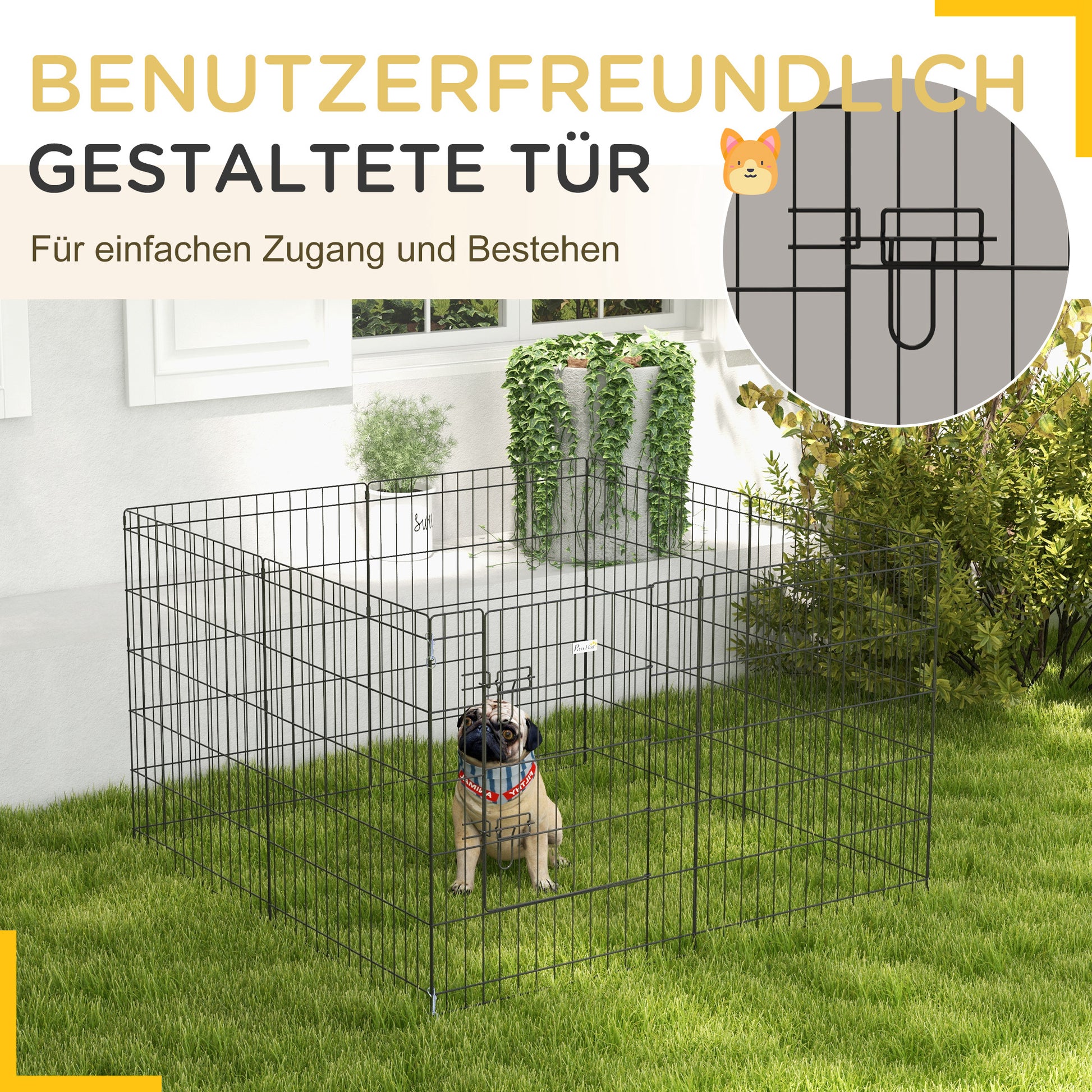 Puppy Playpen 76 cm High, 8-Piece Puppy Pen with Lock, DIY Pet Playpen for Medium Dogs, Guinea Pigs, Rabbits, Metal, Black