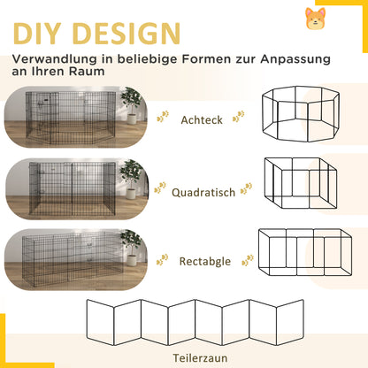 Puppy Playpen 76 cm High, 8-Piece Puppy Pen with Lock, DIY Pet Playpen for Medium Dogs, Guinea Pigs, Rabbits, Metal, Black