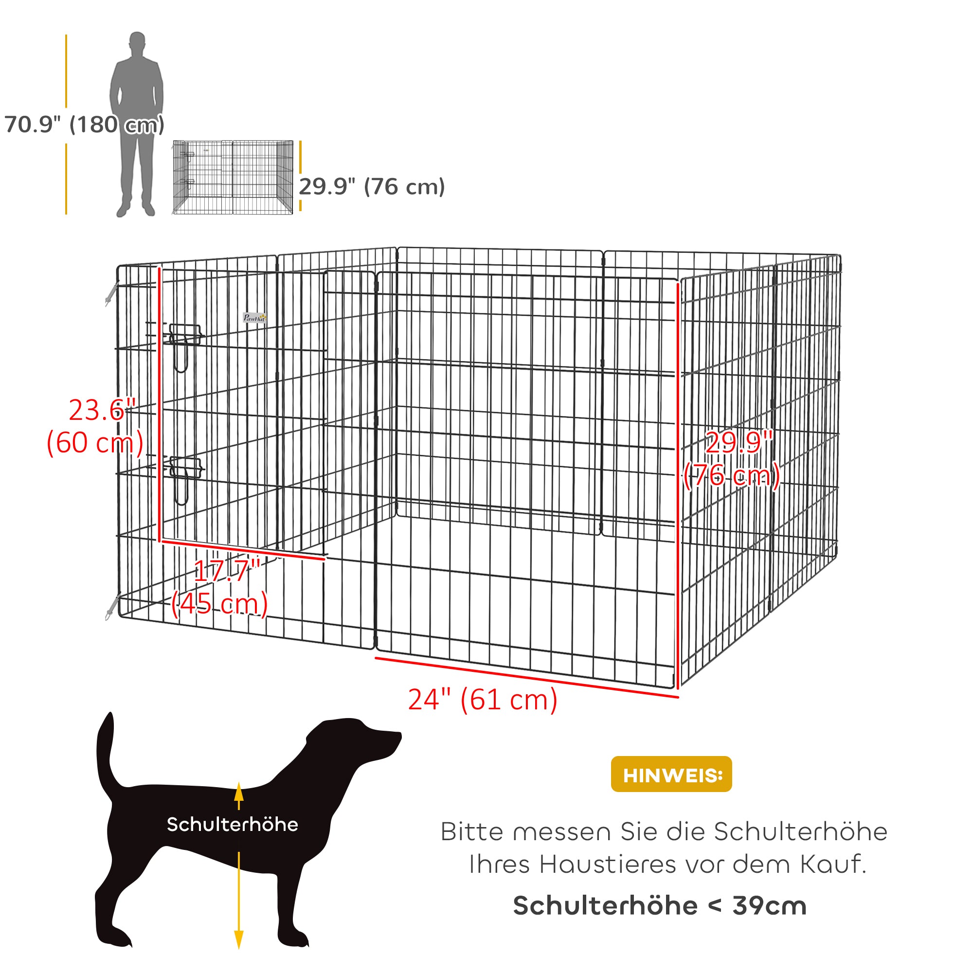 Puppy Playpen 76 cm High, 8-Piece Puppy Pen with Lock, DIY Pet Playpen for Medium Dogs, Guinea Pigs, Rabbits, Metal, Black