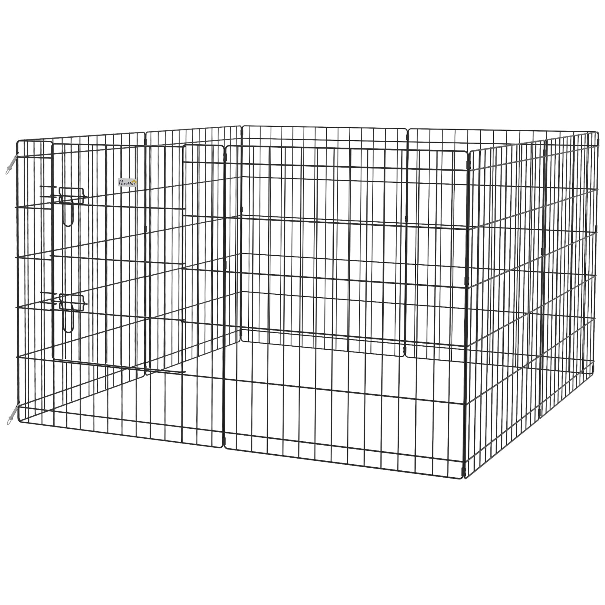 Puppy Playpen 76 cm High, 8-Piece Puppy Pen with Lock, DIY Pet Playpen for Medium Dogs, Guinea Pigs, Rabbits, Metal, Black