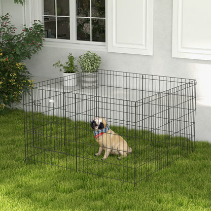 Puppy Playpen 76 cm High, 8-Piece Puppy Pen with Lock, DIY Pet Playpen for Medium Dogs, Guinea Pigs, Rabbits, Metal, Black