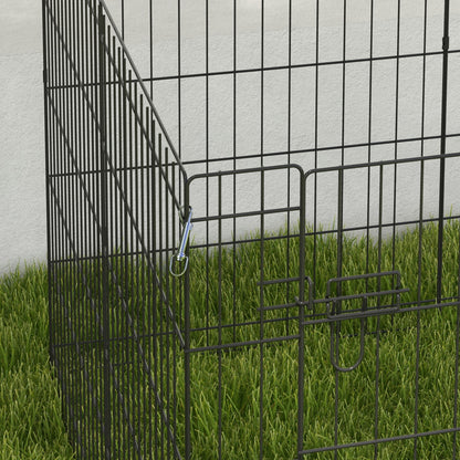 Puppy Playpen 76 cm High, 8-Piece Puppy Pen with Lock, DIY Pet Playpen for Medium Dogs, Guinea Pigs, Rabbits, Metal, Black